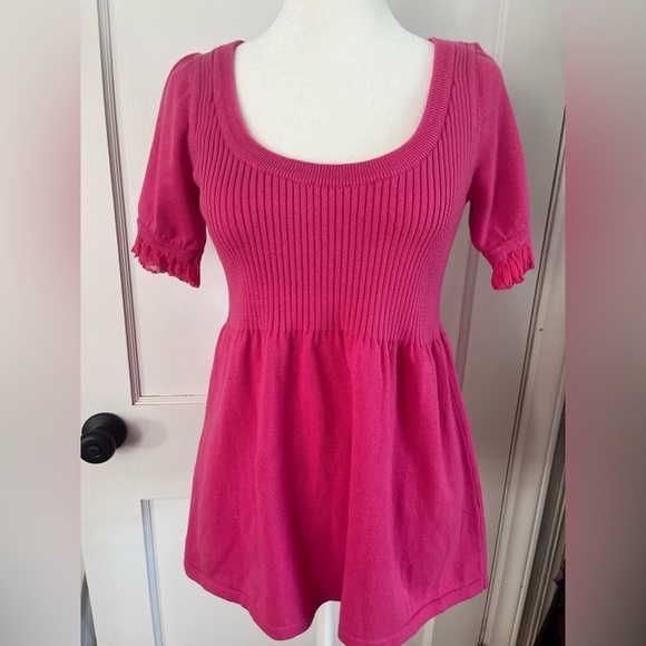 Boston Proper Sweaters - Y2K pink knit babydoll Shortsleeve scoop neck top ruffle sz M fairy coquette